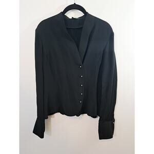 Lauren Ralph Lauren Women's Black Button-up Blouse Size 14 Long Sleeve 100% Silk